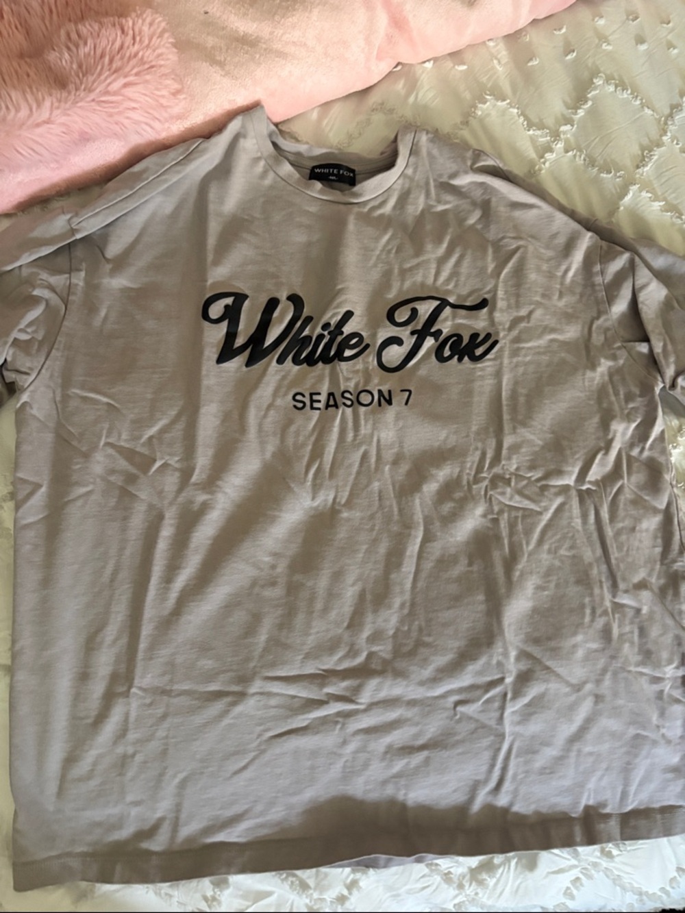 White Fox Boutique Men's Crew Tee in Light Gray with Black Script